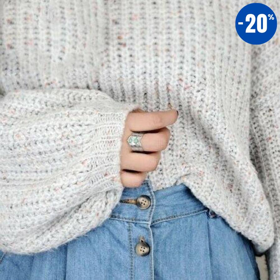 Bague bohème double cabochon en argent et Turquoise