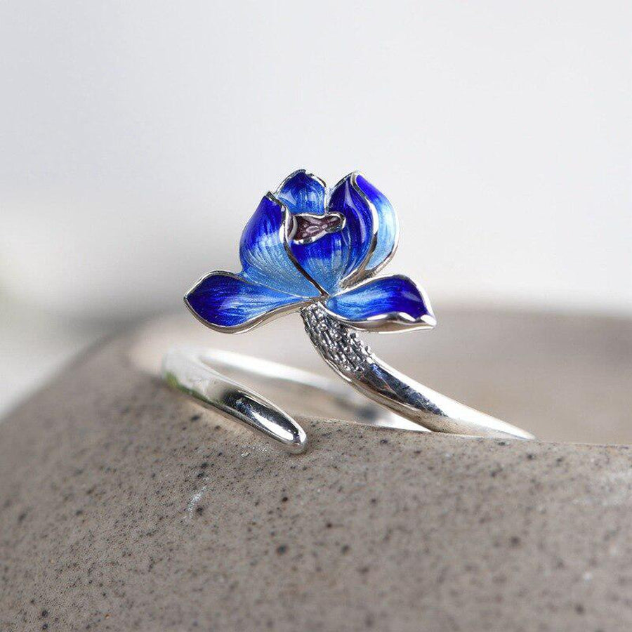 Bague ouverte fleur de Lotus en argent Sterling 925