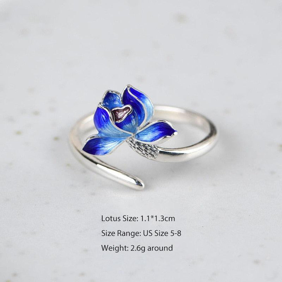 Bague ouverte fleur de Lotus en argent Sterling 925
