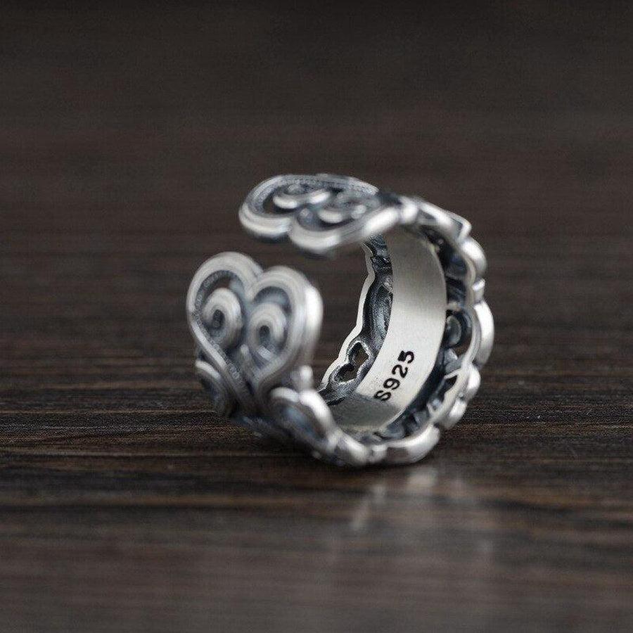 Bague rétro en argent thaïlandais avec une agate noire incrustée