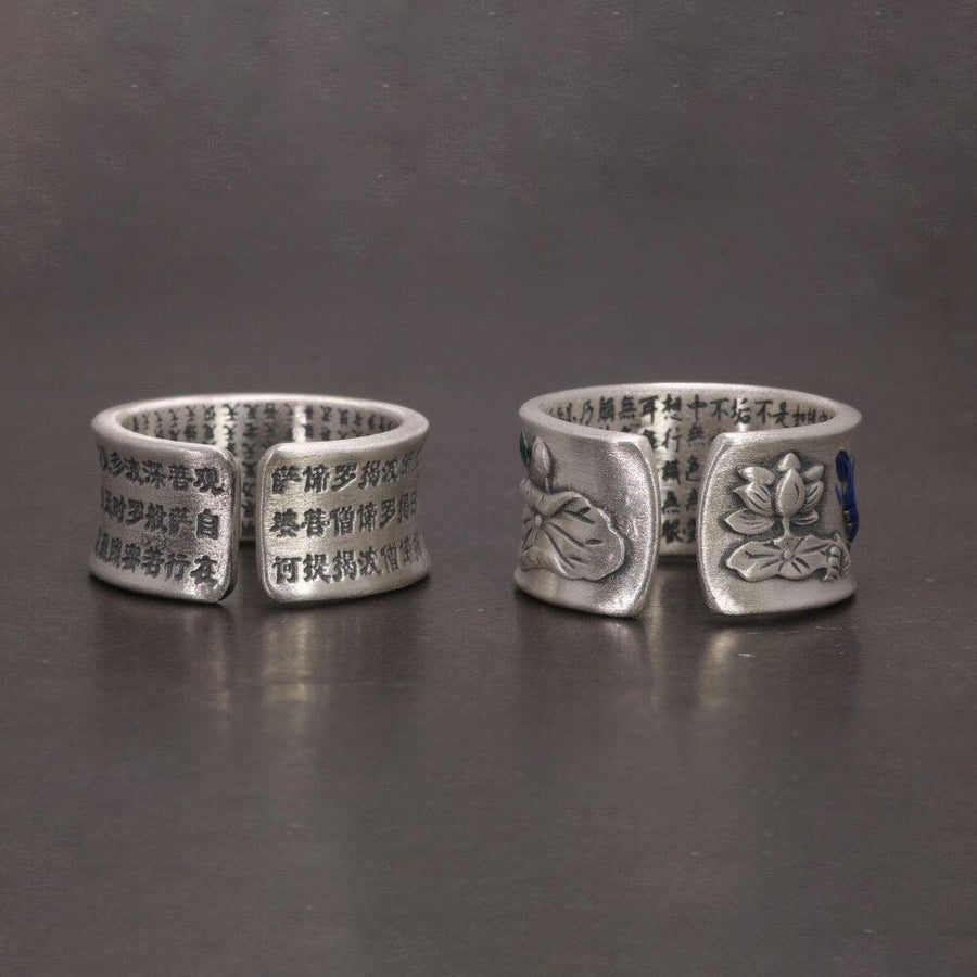 Bagues bouddhistes anneaux ouverts sutra en argent Sterling