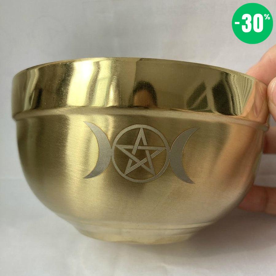 Bol rituel en acier inoxydable avec placage or et motif pentagramme