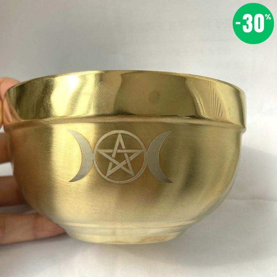 Bol rituel en acier inoxydable avec placage or et motif pentagramme