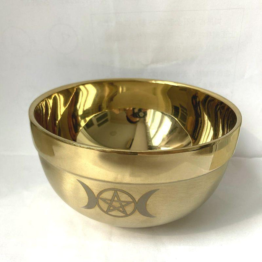 Bol rituel en acier inoxydable avec placage or et motif pentagramme