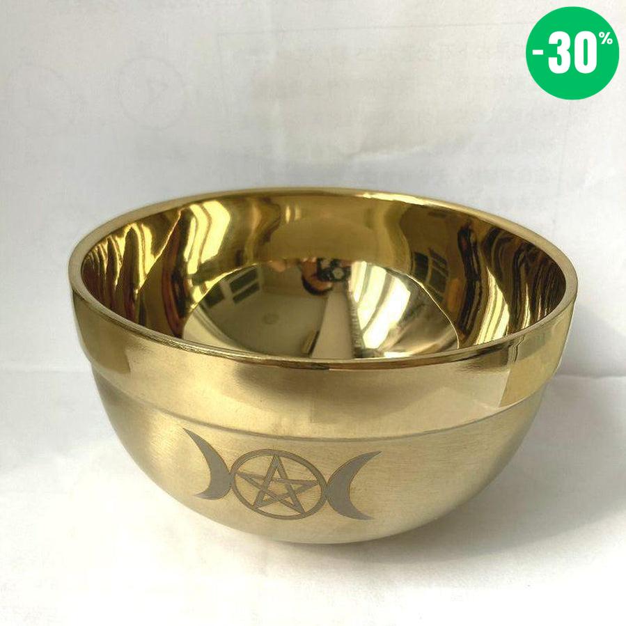 Bol rituel en acier inoxydable avec placage or et motif pentagramme