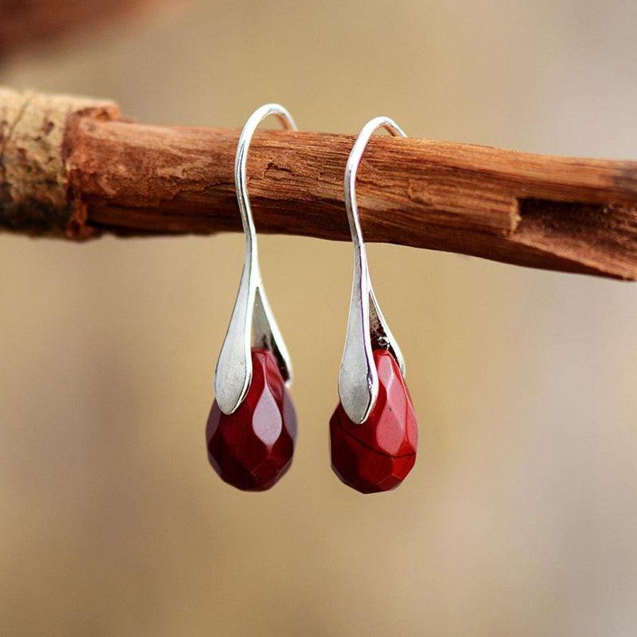 Boucles d’oreilles pendantes en Jaspe rouge à facettes