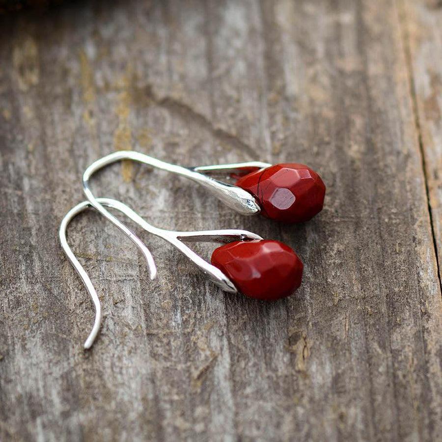 Boucles d’oreilles pendantes en Jaspe rouge à facettes