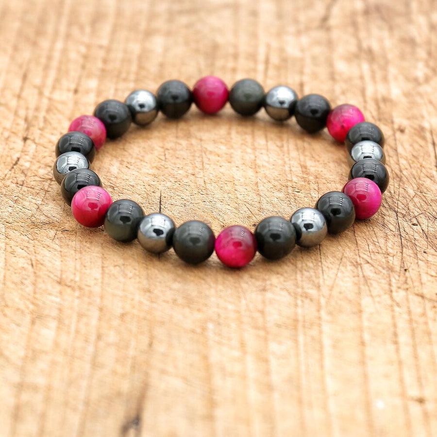 Bracelet «Protection, Confiance et Vitalité» en Oeil de tigre (couleur), Obsidienne noire et Hématite
