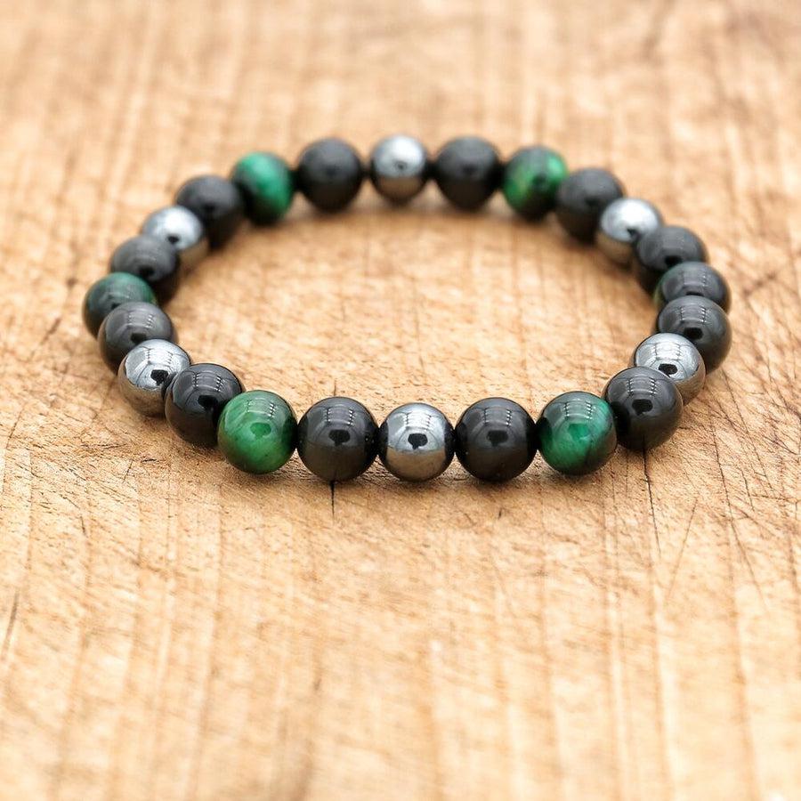 Bracelet «Protection, Confiance et Vitalité» en Oeil de tigre (couleur), Obsidienne noire et Hématite