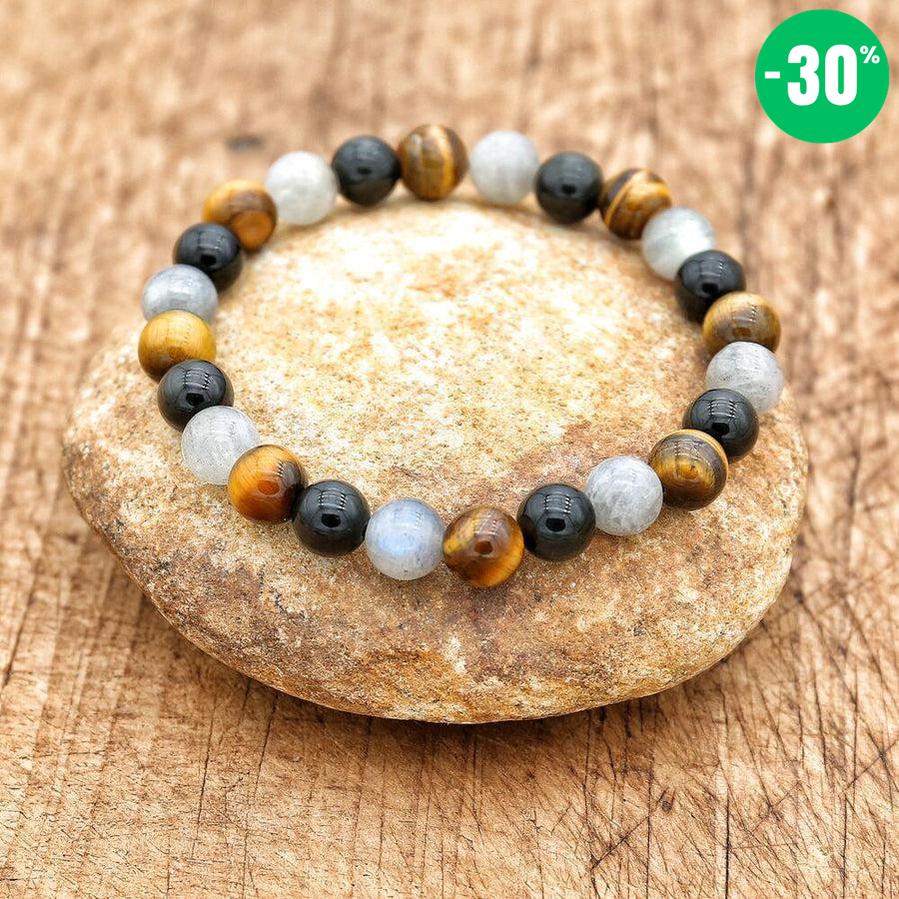 Bracelet «Protection Ultime» en Labradorite, Oeil de Tigre et Obsidienne Noire