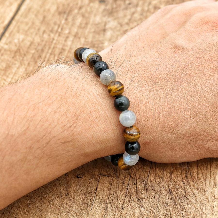 Bracelet «Protection Ultime» en Labradorite, Oeil de Tigre et Obsidienne Noire