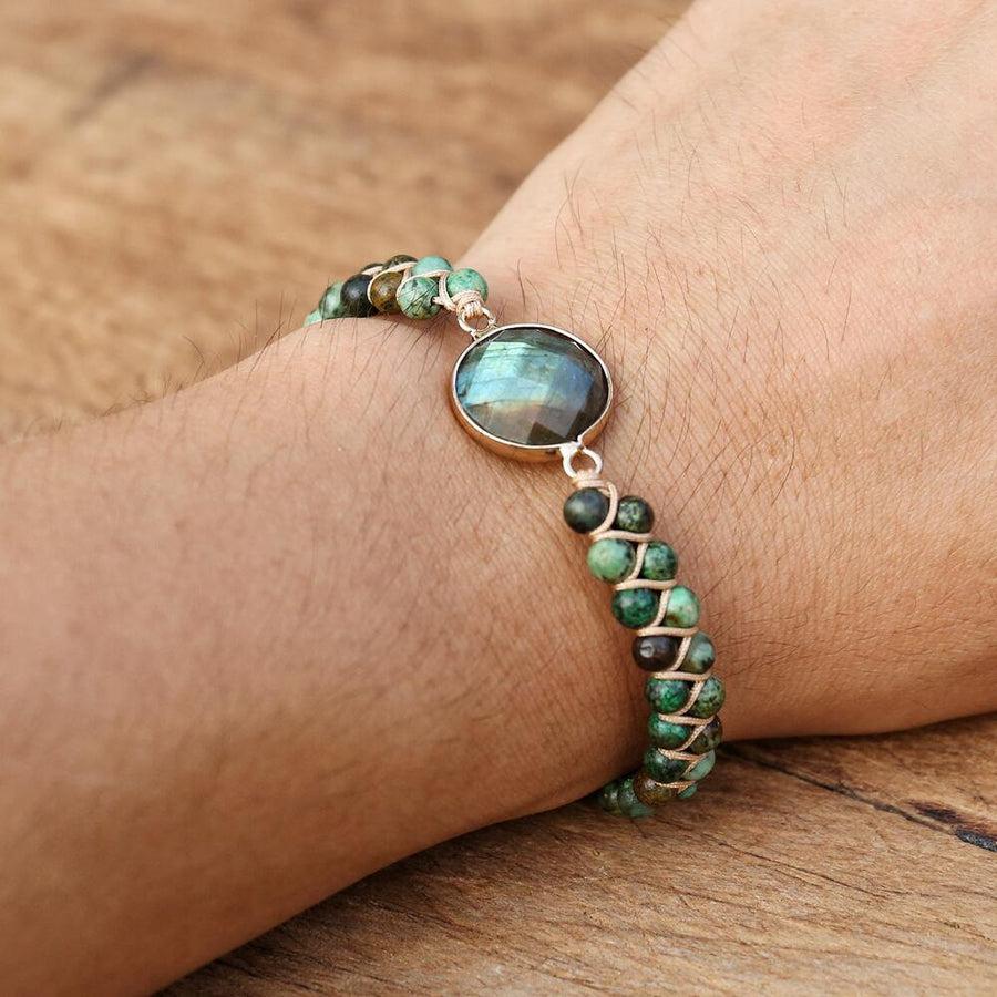Bracelet ajustable en pierres de Labradorite