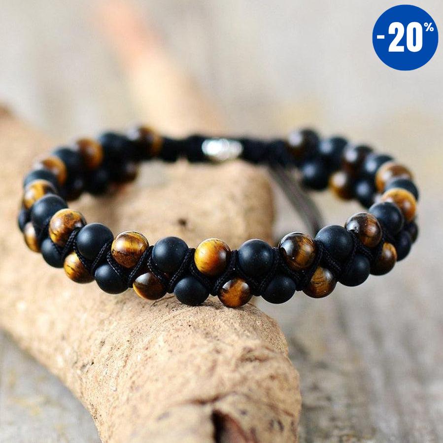 Bracelet d’énergie en Onyx noir mat et Œil de tigre