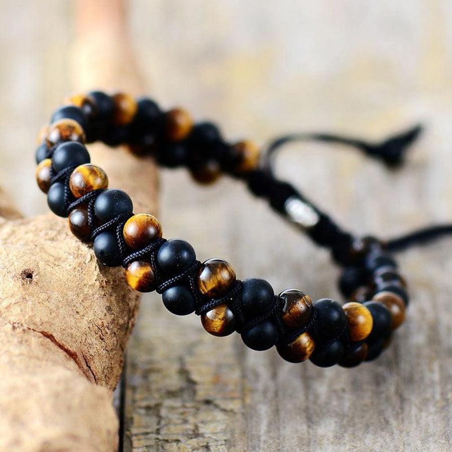 Bracelet d’énergie en Onyx noir mat et Œil de tigre