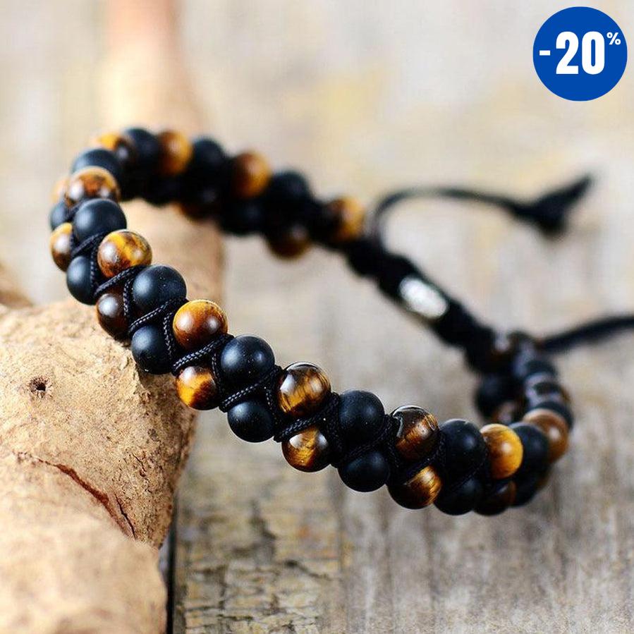 Bracelet d’énergie en Onyx noir mat et Œil de tigre