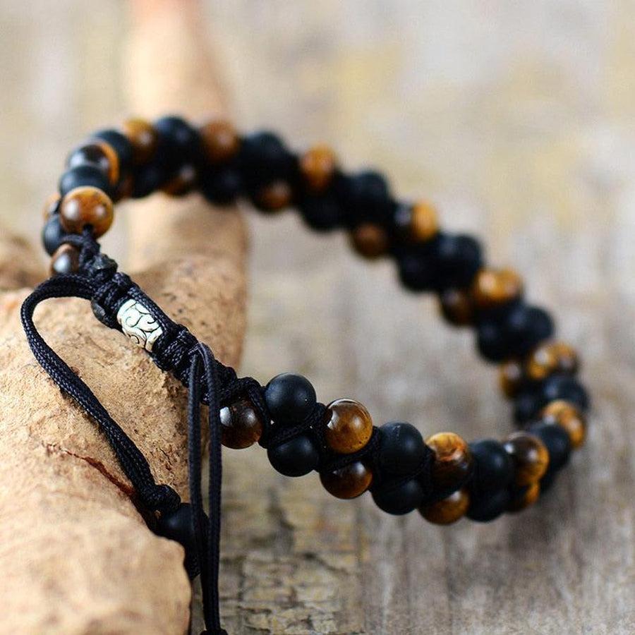 Bracelet d’énergie en Onyx noir mat et Œil de tigre