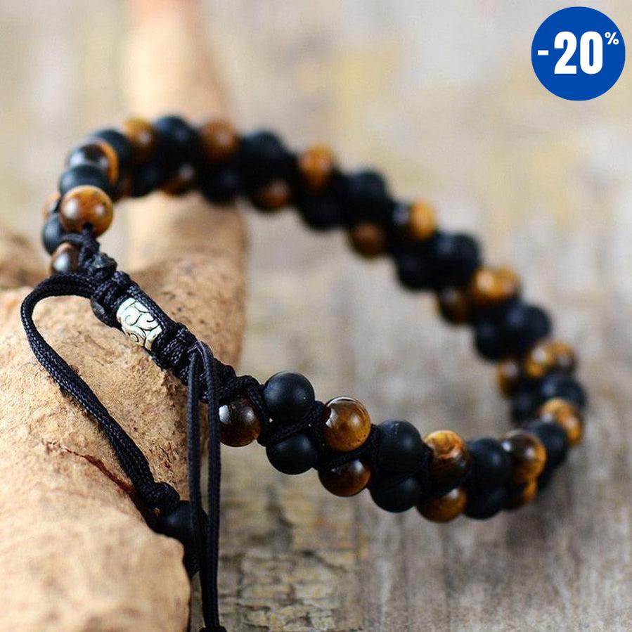 Bracelet d’énergie en Onyx noir mat et Œil de tigre
