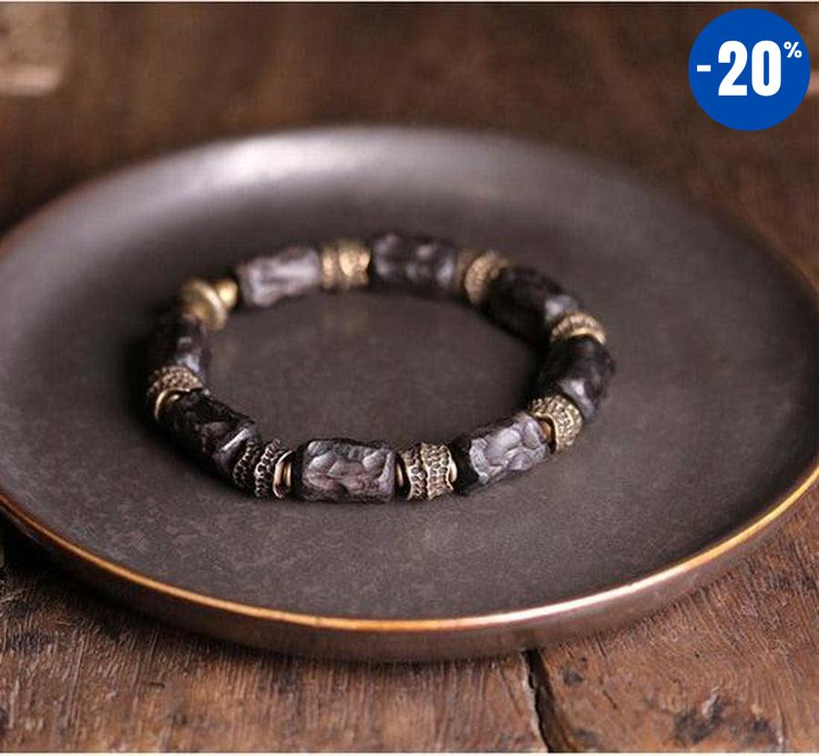 Bracelet en bois d’ébène et cuivre martelé