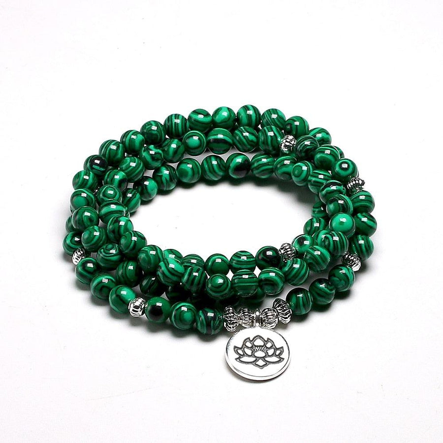 Bracelet mala tibétain en pierres de malachite