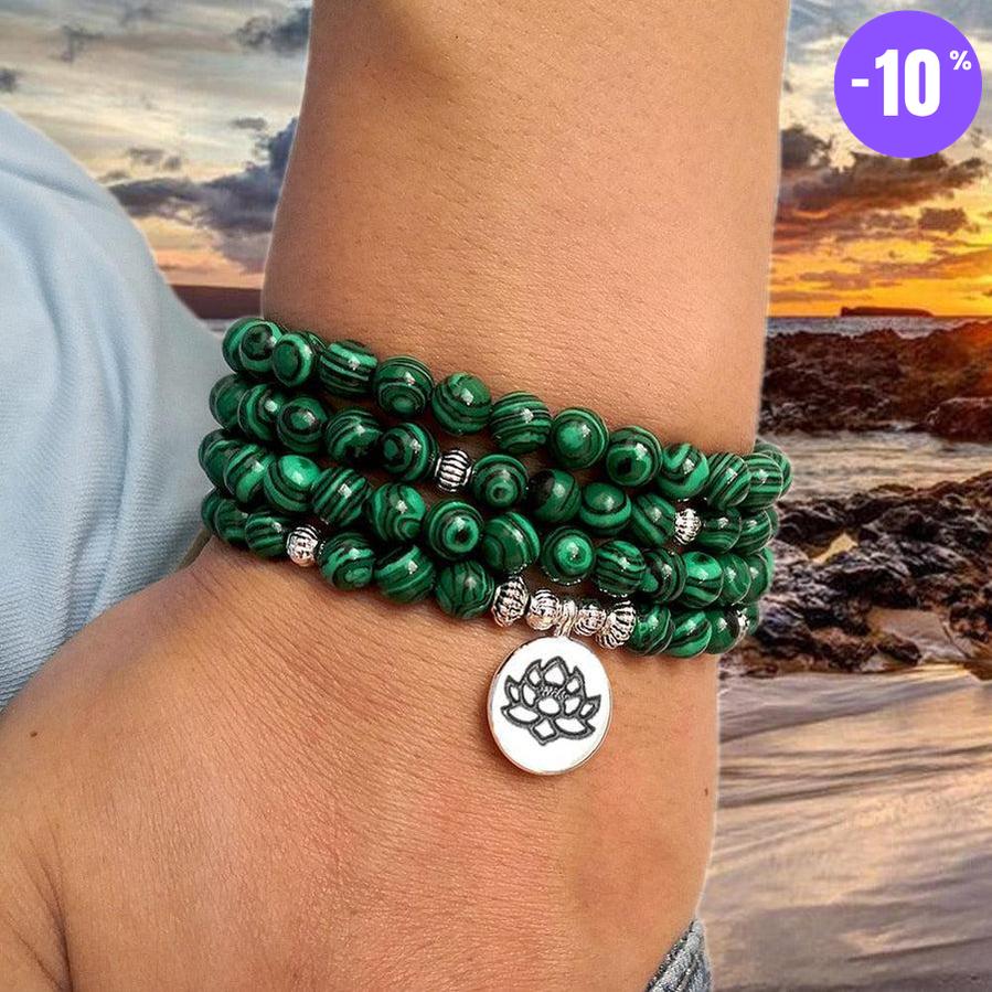 Bracelet mala tibétain en pierres de malachite