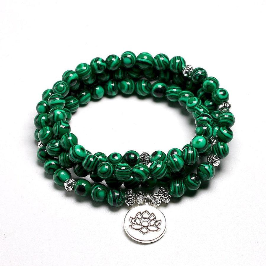 Bracelet mala tibétain en pierres de malachite