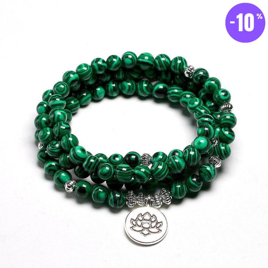 Bracelet mala tibétain en pierres de malachite
