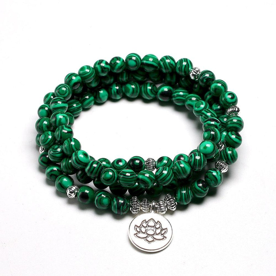 Bracelet mala tibétain en pierres de malachite