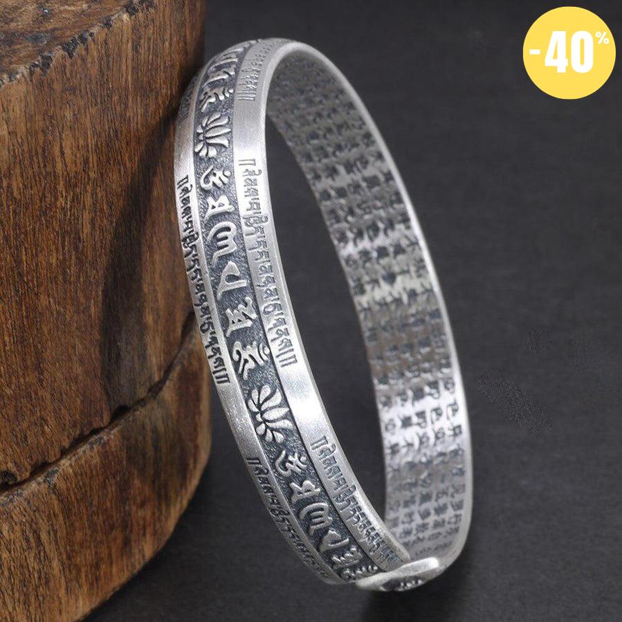 Bracelet manchette « Om Mani Padme Hum » en argent pur 999 véritable