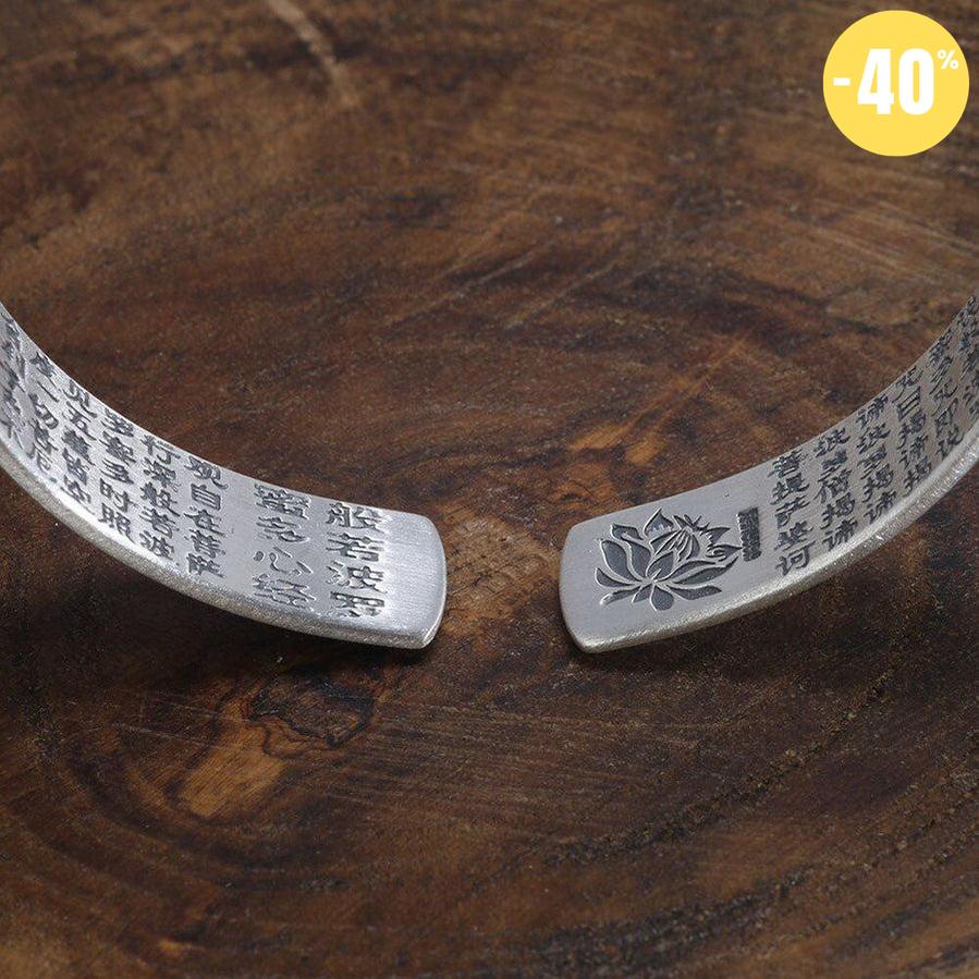 Bracelet manchette « Om Mani Padme Hum » en argent pur 999 véritable
