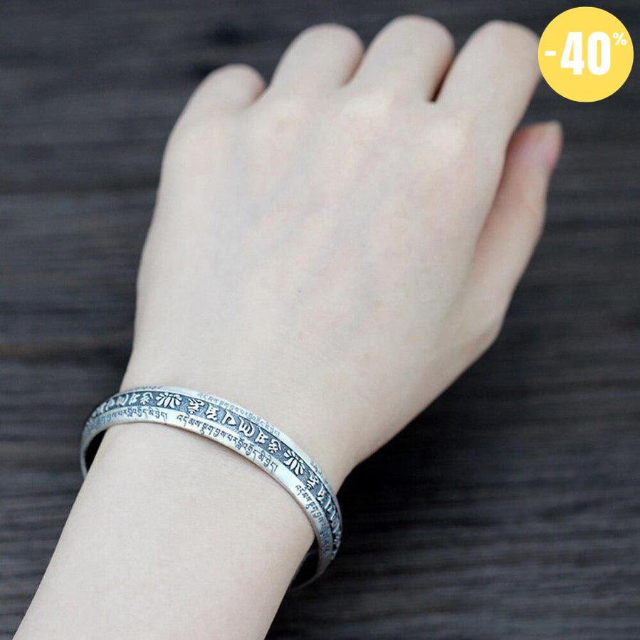 Bracelet manchette « Om Mani Padme Hum » en argent pur 999 véritable