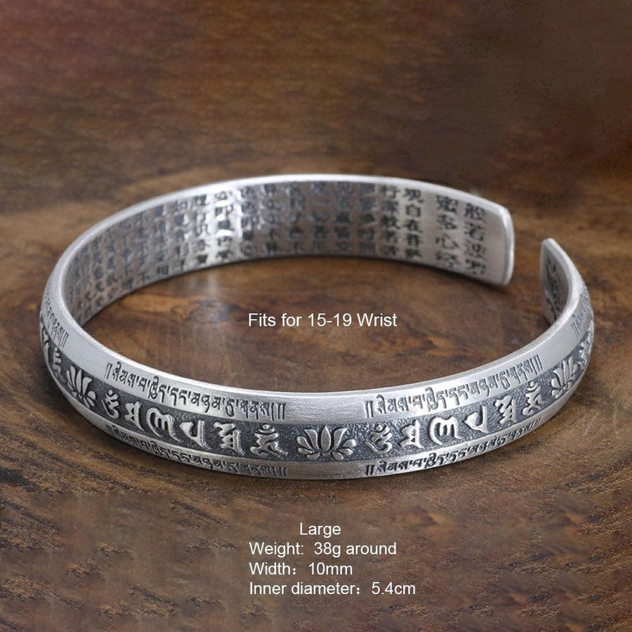 Bracelet manchette « Om Mani Padme Hum » en argent pur 999 véritable