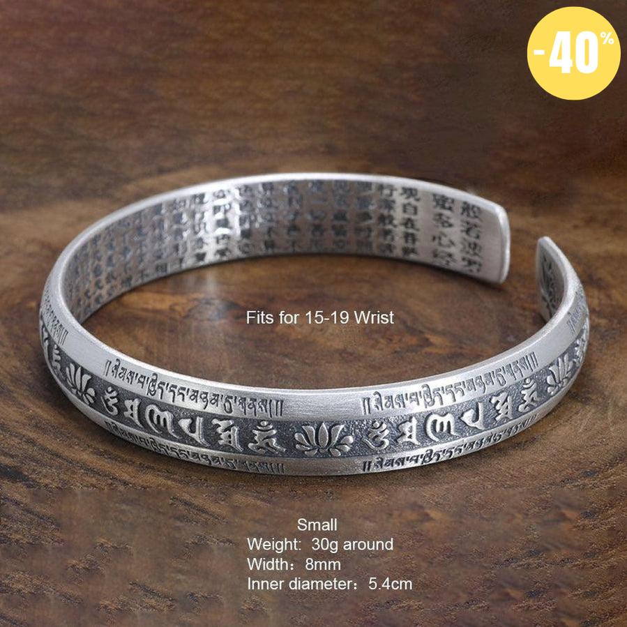 Bracelet manchette « Om Mani Padme Hum » en argent pur 999 véritable
