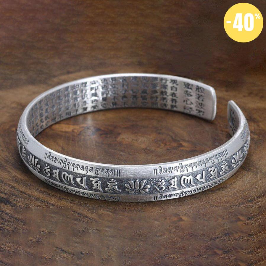 Bracelet manchette « Om Mani Padme Hum » en argent pur 999 véritable