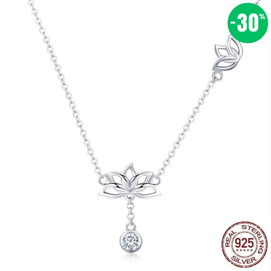 Collier Fleur de Lotus en argent sterling avec pendentif et strass