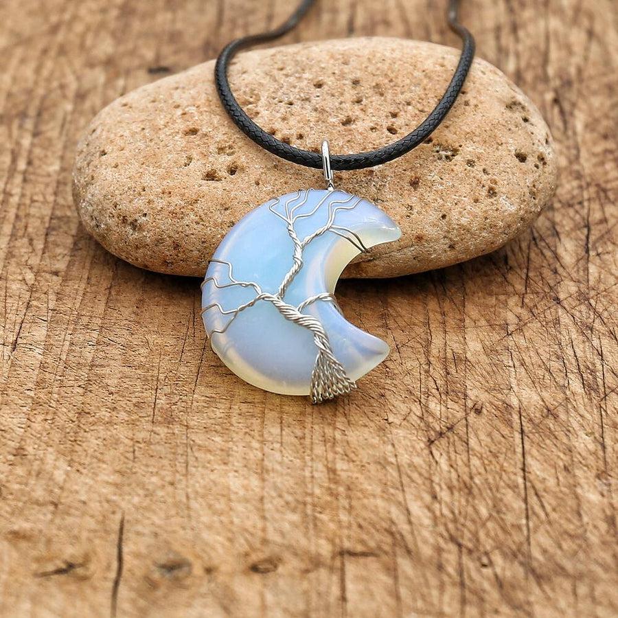 Collier pendentif Arbre de vie en forme de lune