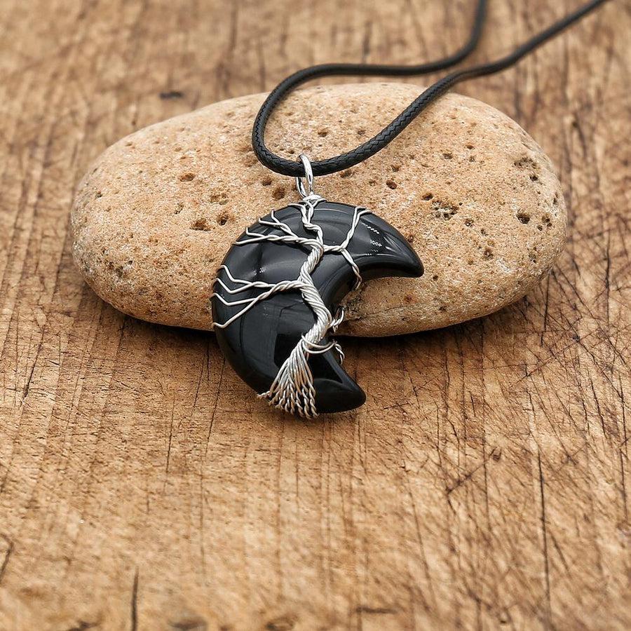 Collier pendentif Arbre de vie en forme de lune