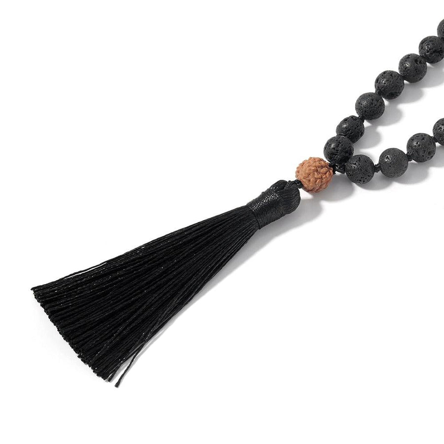Mala 108 perles en graines de Rudraksha et Pierres de Lave