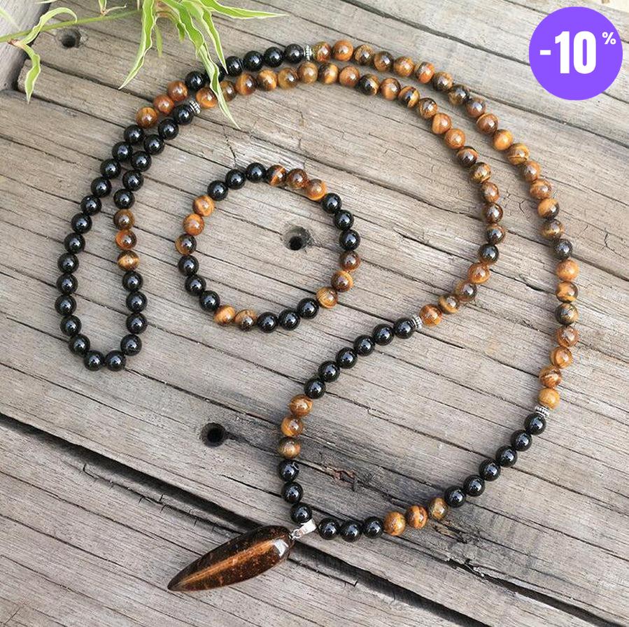 Mala et de protection 108 perles en Œil de tigre et son bracelet