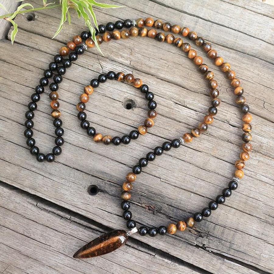 Mala et de protection 108 perles en Œil de tigre et son bracelet