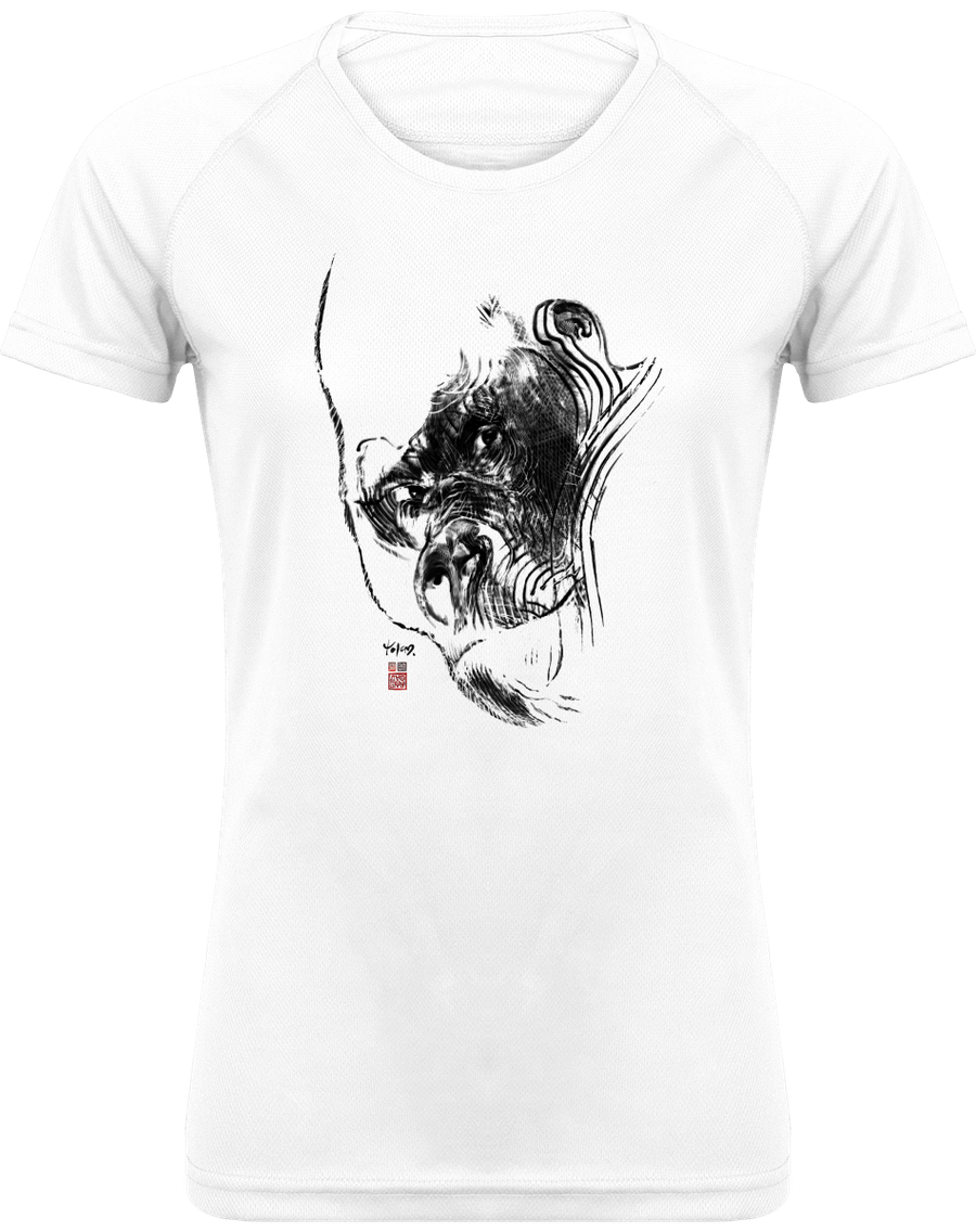 T-Shirt de sport, col rond, pour femme "Gorille totem" - collection Daography