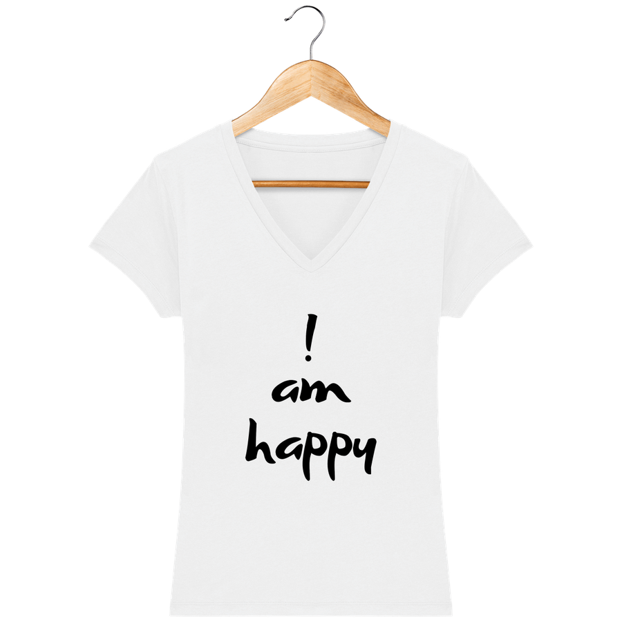 T-shirt Femme col V en coton bio «I am Happy»