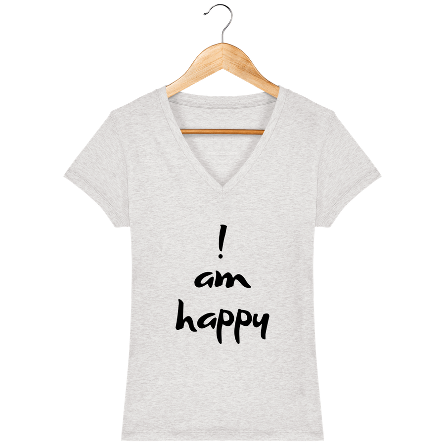 T-shirt Femme col V en coton bio «I am Happy»