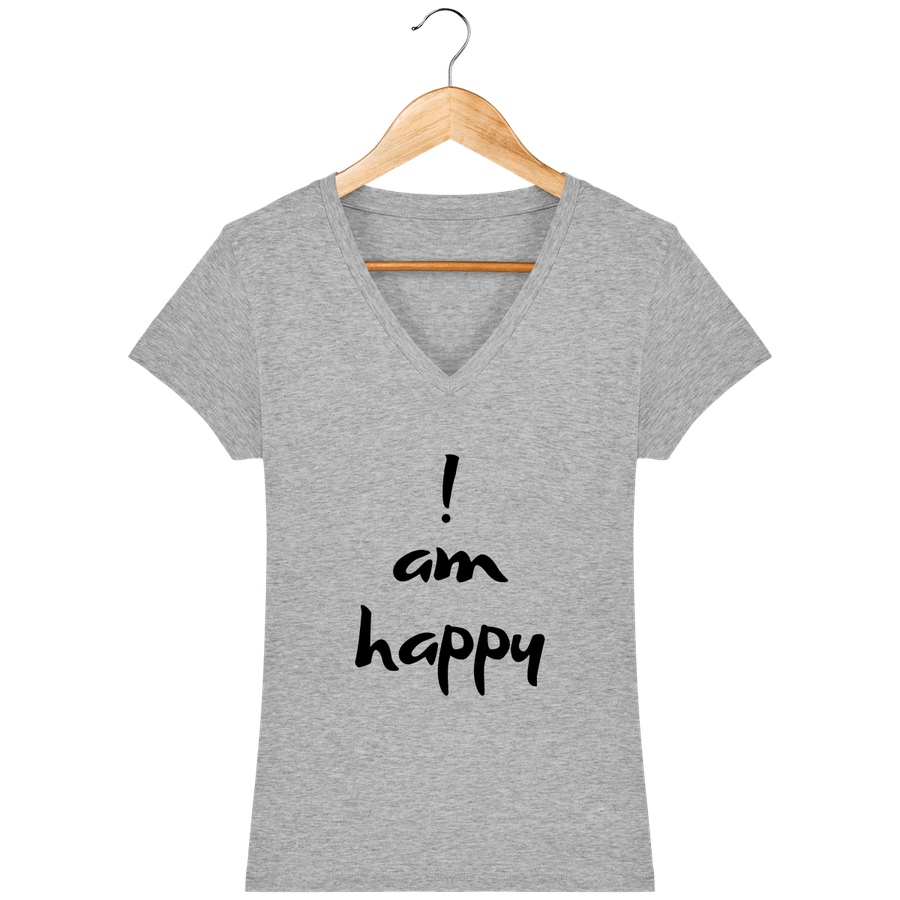 T-shirt Femme col V en coton bio «I am Happy»