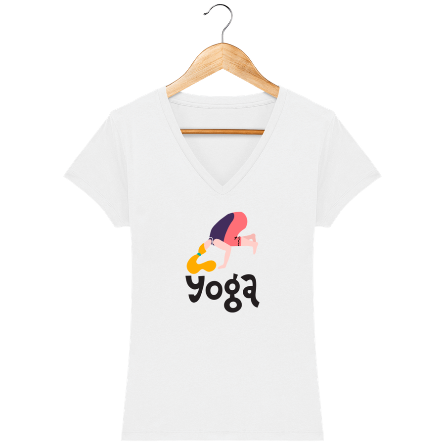 T-shirt Femme col V en coton bio «Yoga Bakasana»