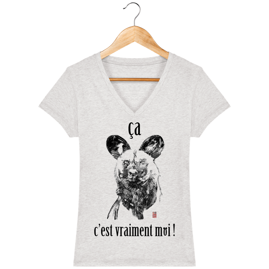 T-shirt col V en coton bio pour Femme "Lycaon : ça, c'est vraiment moi !" - Collection Daography
