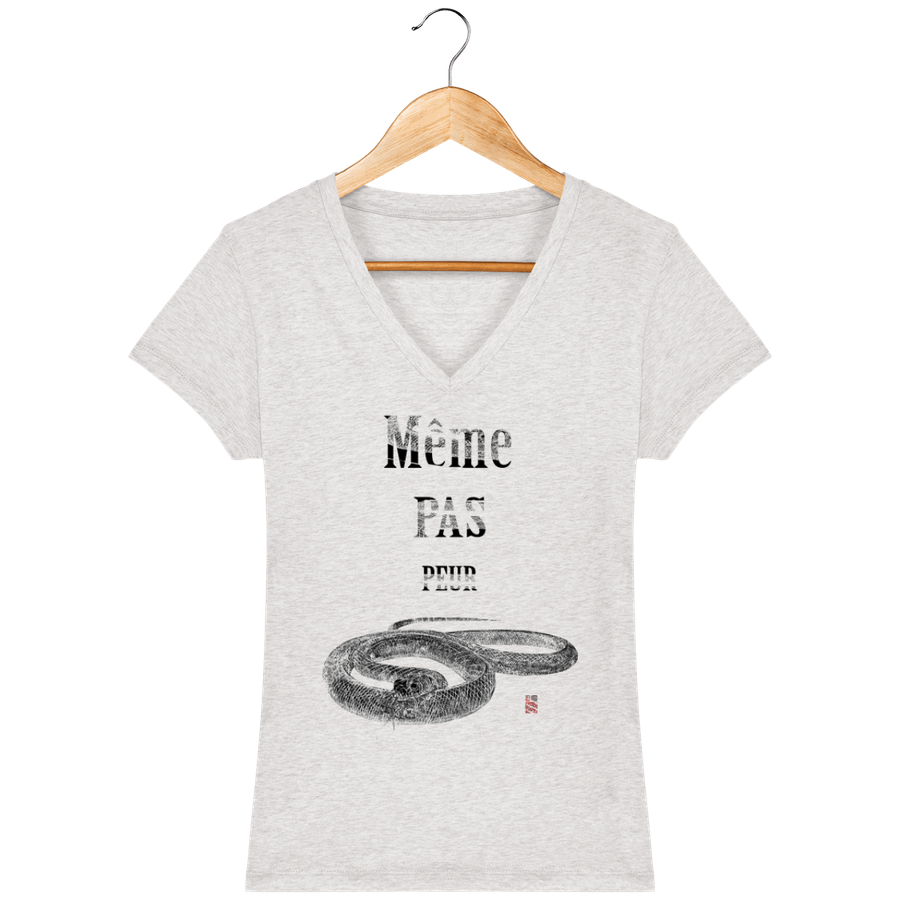 T-shirt col V en coton bio pour Femme "Serpent : même pas peur" - Collection Daography