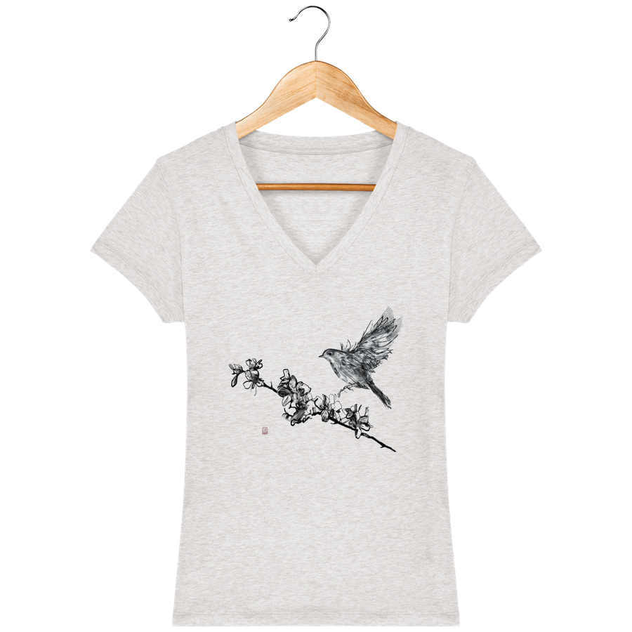 T-shirt col V en coton bio pour femme "Bird" - Collection Daography