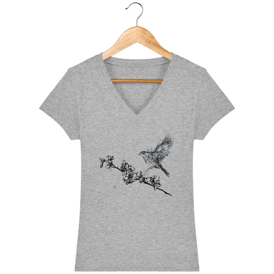 T-shirt col V en coton bio pour femme "Bird" - Collection Daography