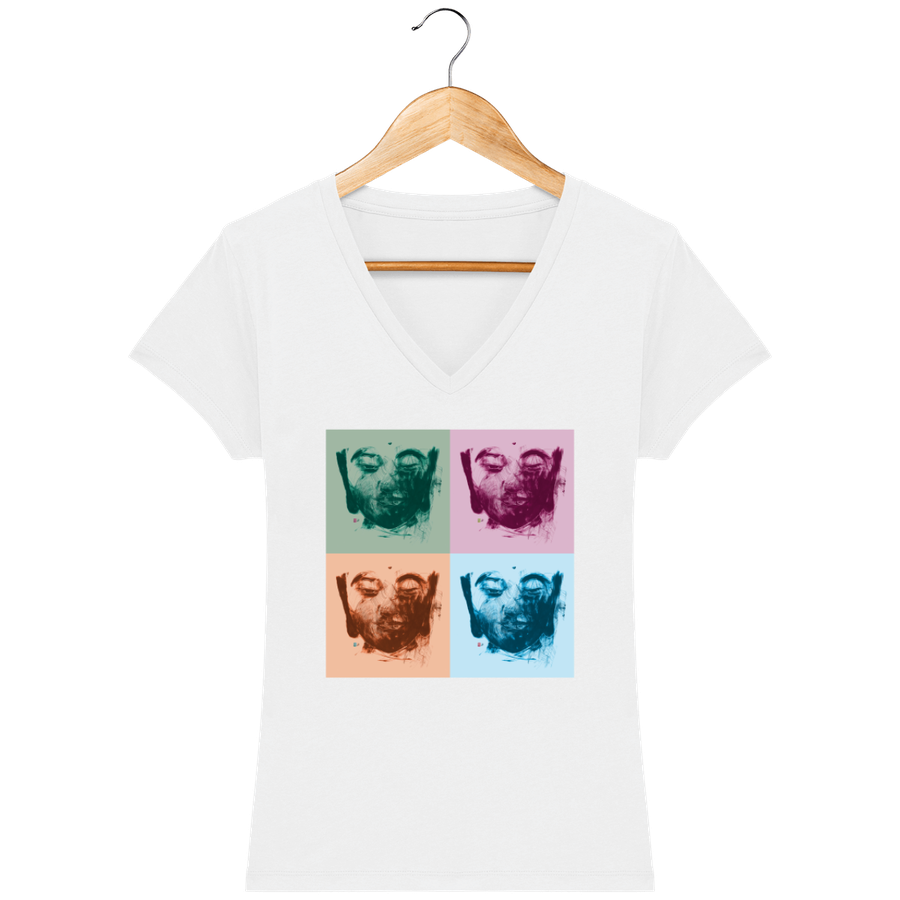 T-shirt col V en coton bio pour femme «Bouddha pop» - Collection Daography