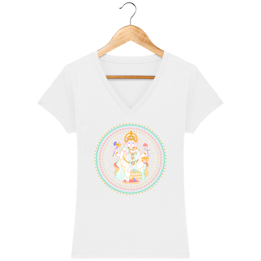 T-shirt col V en coton bio pour femme «Ganesh 2»